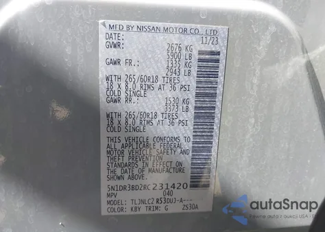 2024 Nissan Pathfinder Rock Creek 4Wd from USA, damaged, VIN 5N1DR3BD2RC231420